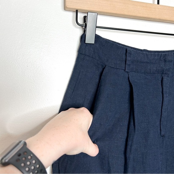 ASOS Coastal High Rise Wide‎ Leg Crop Navy Blue Linen Blend Pants 0 - Picture 4 of 9